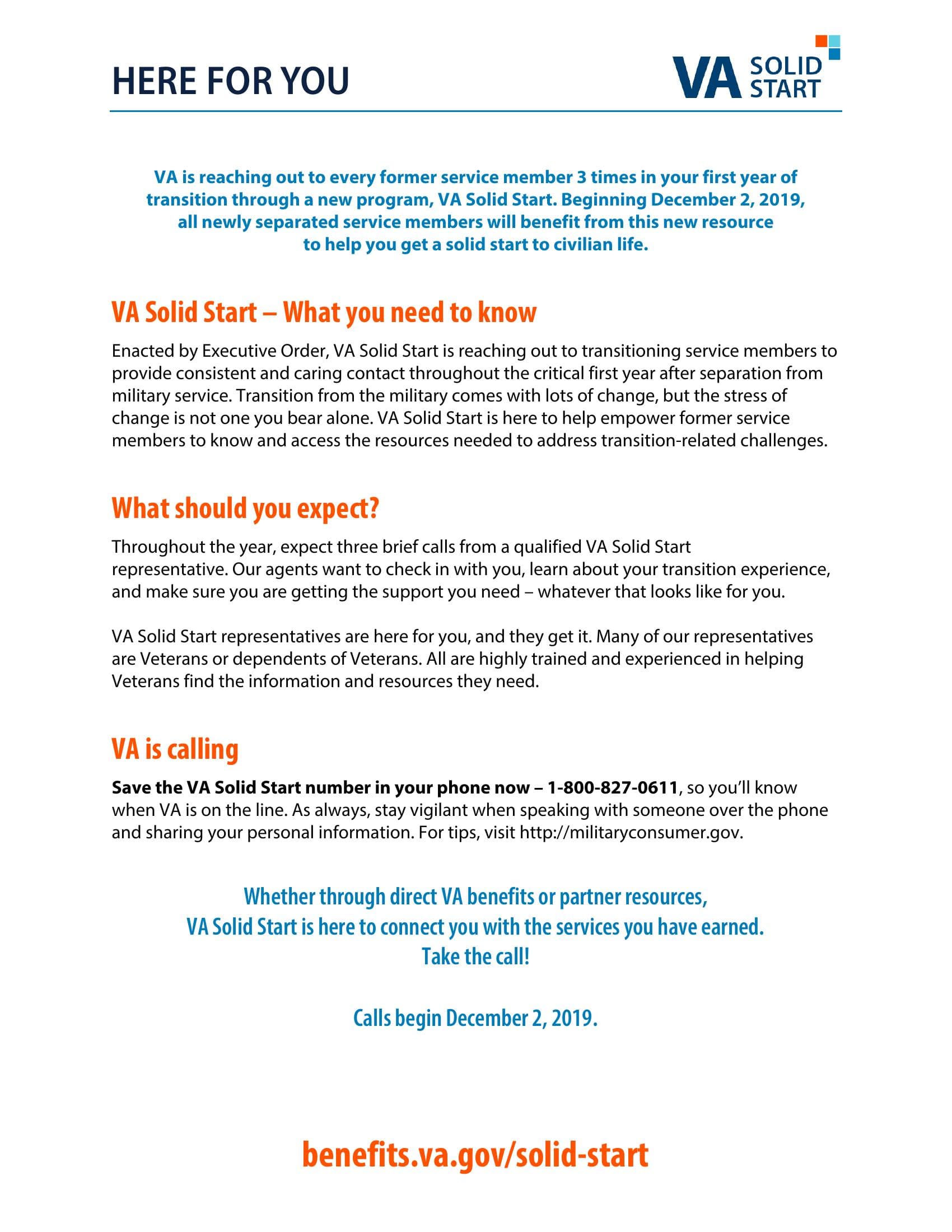 VA Solid Start partner outreach kit — the Here for You brand platform