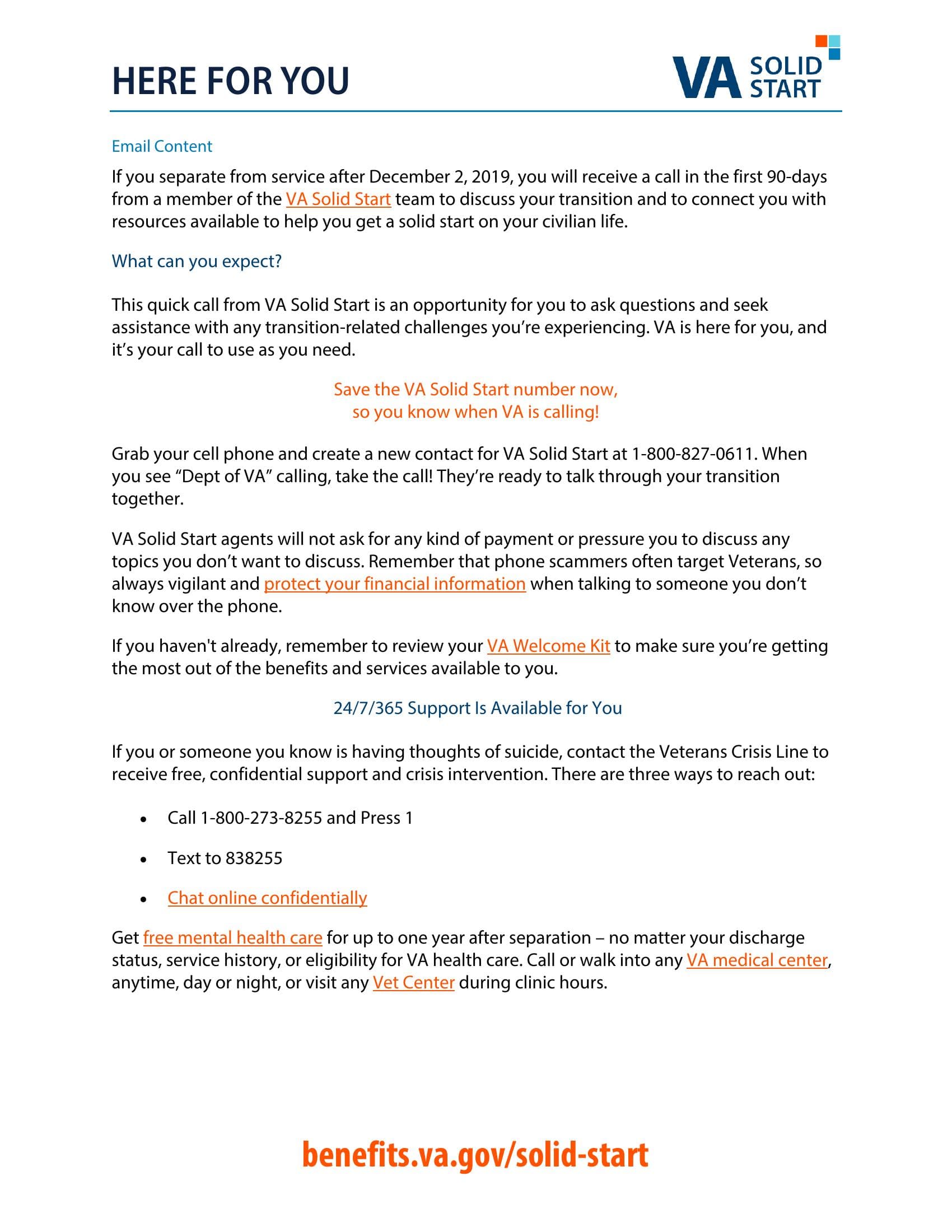 VA Solid Start email outreach sample